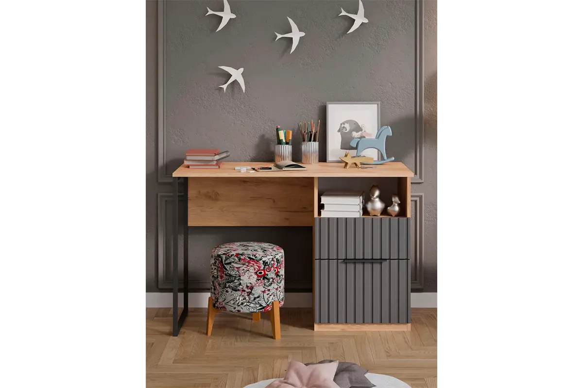 Стол письменный Хилтон Тип 1 (Дуб Крафт золотой/Графит матовый) — Мебель-центр Озерцо