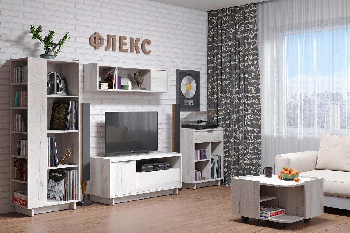 Тумба ТВ Флекс 3 (Дуб Шавиниган) — Мебель-центр Озерцо