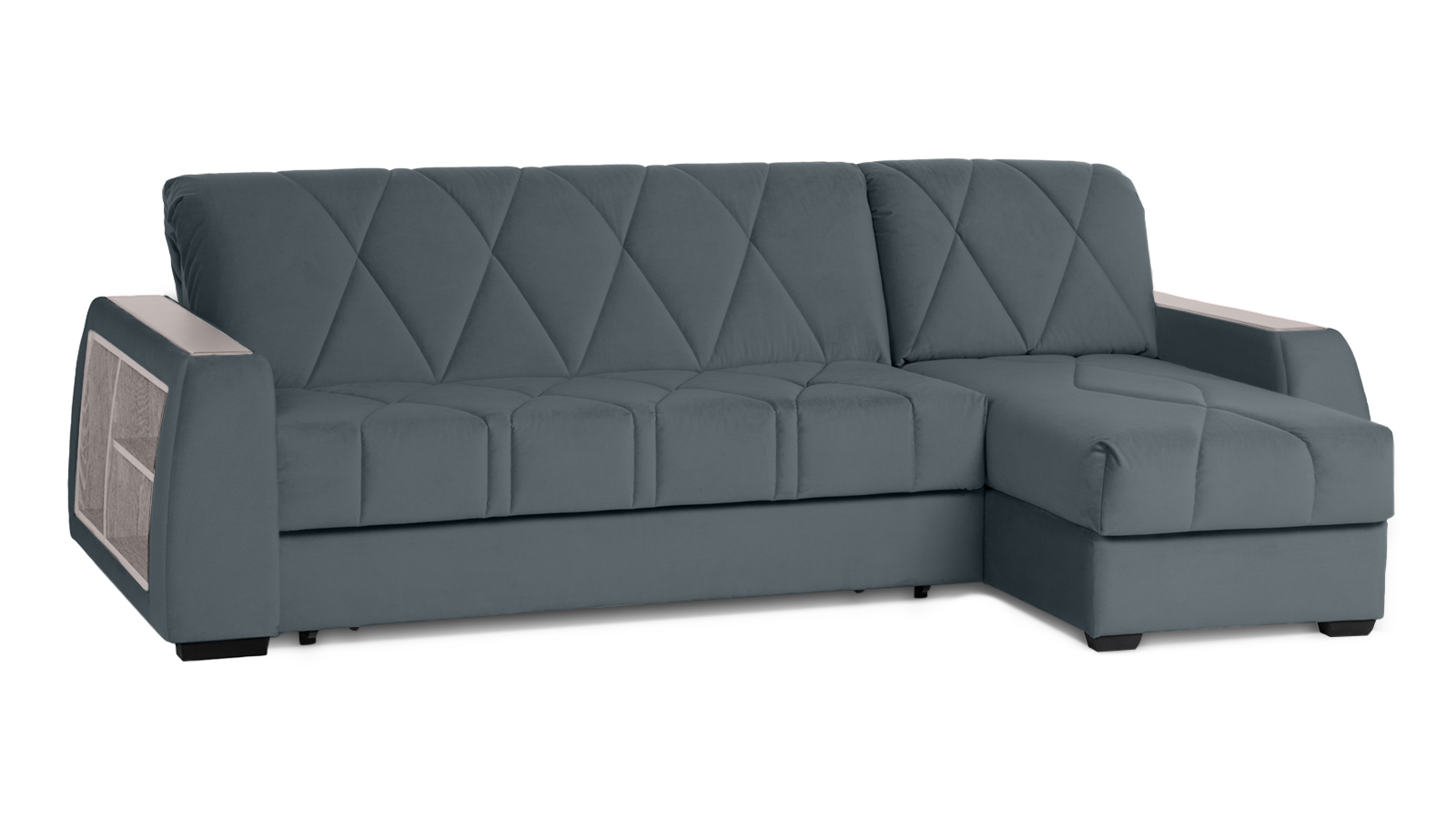 Диван угловой Domo Pro с полками цвета ясень, стежка ромб, ткань Sky Velvet 18 180x216 — купить в Озерце