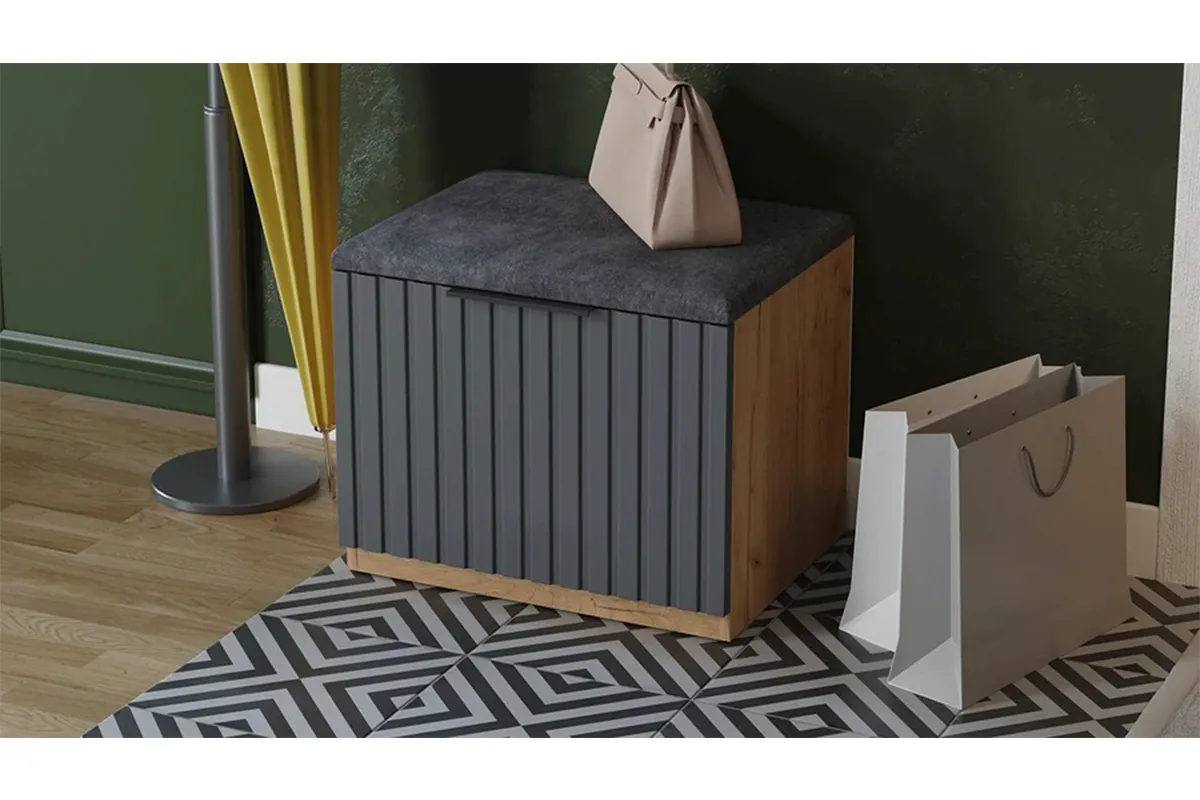 Тумба для обуви Хилтон Исп.2.1 (Дуб Крафт золотой/Графит матовый) — Мебель-центр Озерцо