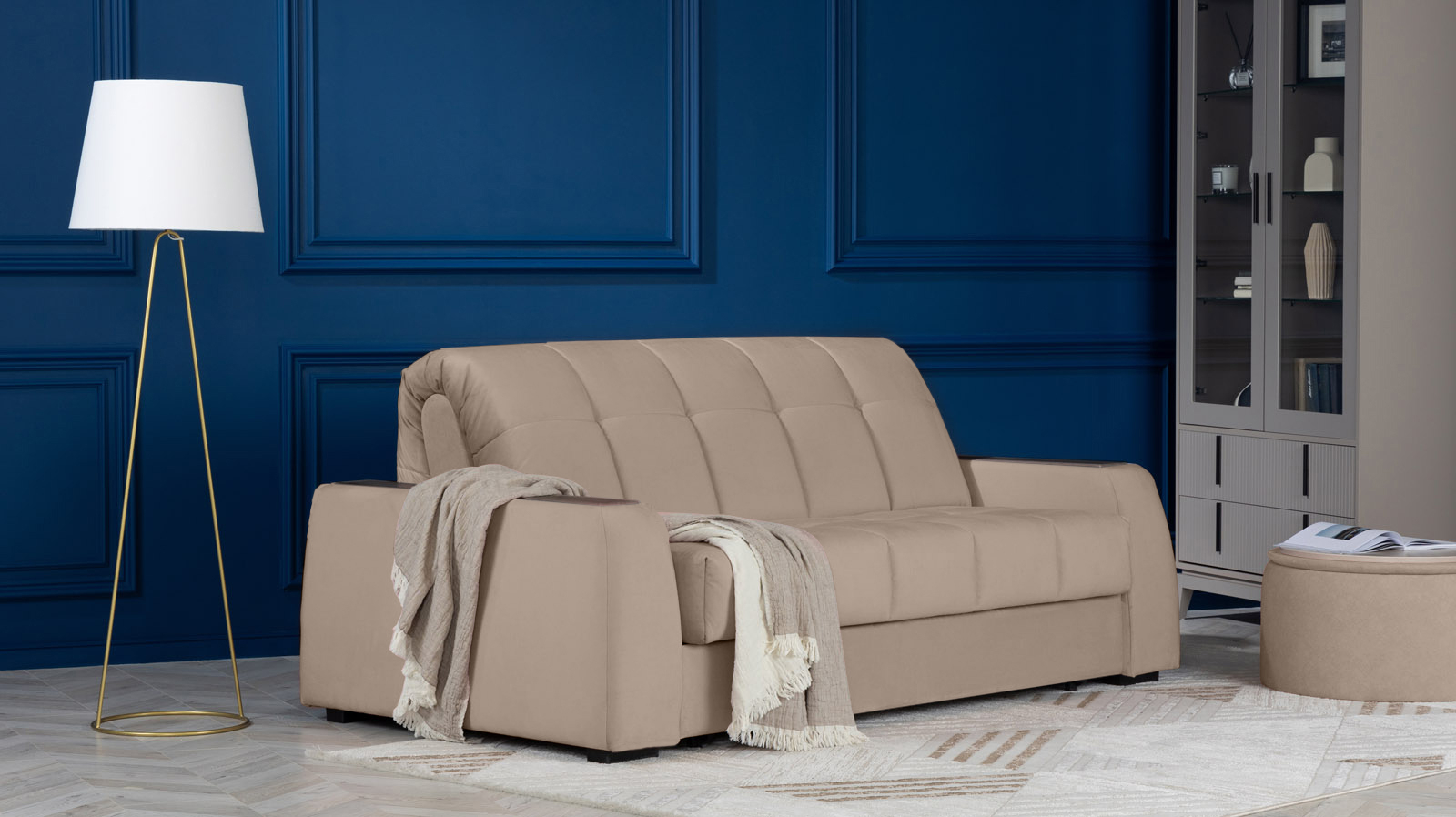 Диван - кровать Domo Pro с накладкой цвета венге, стежка квадрат, ткань Sky Velvet 03 140x216 — в мебель-центре Озерцо
