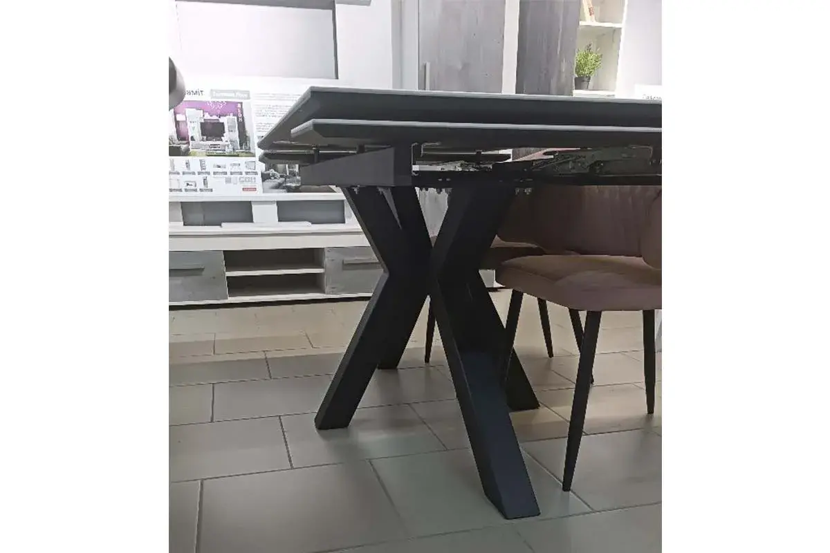 Стол обеденный Кентукки 1400(2000) (Керамика Белый мрамор / МДФ Черный кварц / рама черная / металл черный) - купить в Озерце