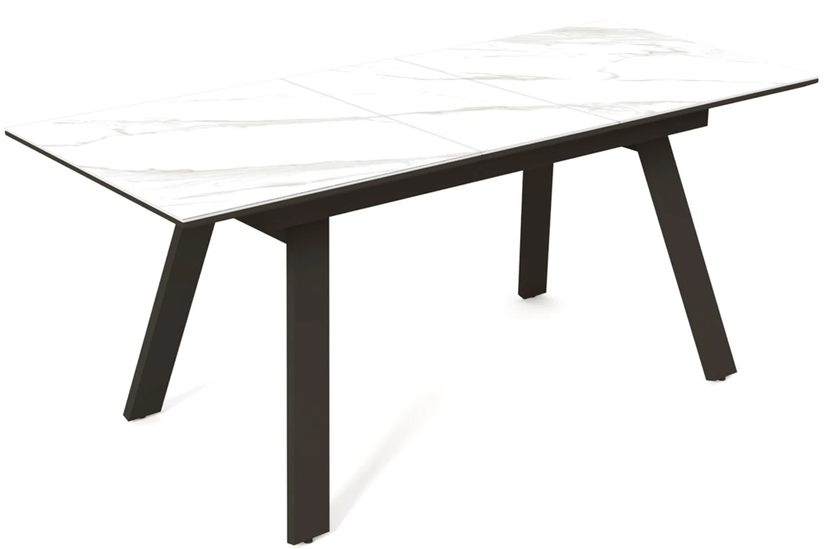 Стол обеденный Морис 1400(1800) (ст. №2/ Керамика Snow White 170105 / МДФ черная шагрень /Рама черная / Металл черный) - купить в Озерце