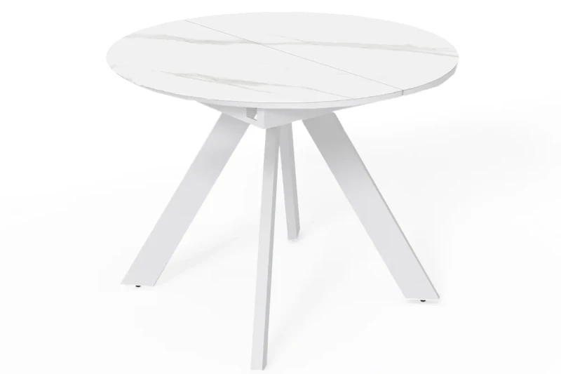 Стол обеденный Бонжур d 1000(вставка 400/Бабочка) (Керамика FNZ9206008-19 SNOW WHITE /МДФ Белая Шагрень/Металл Белый) - купить в Озерце