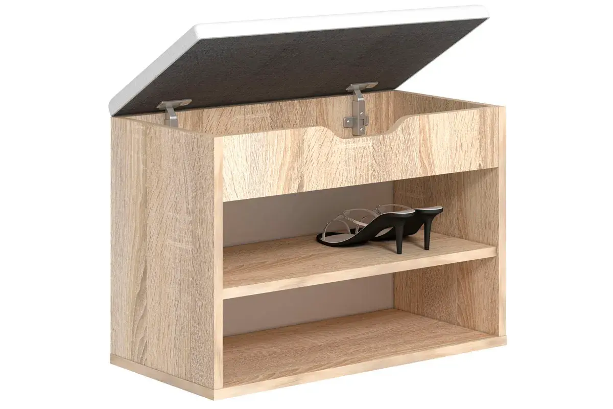 Тумба для обуви Лаки Тип 1 (Дуб Сонома/Экокожа Белая) — Мебель-центр Озерцо