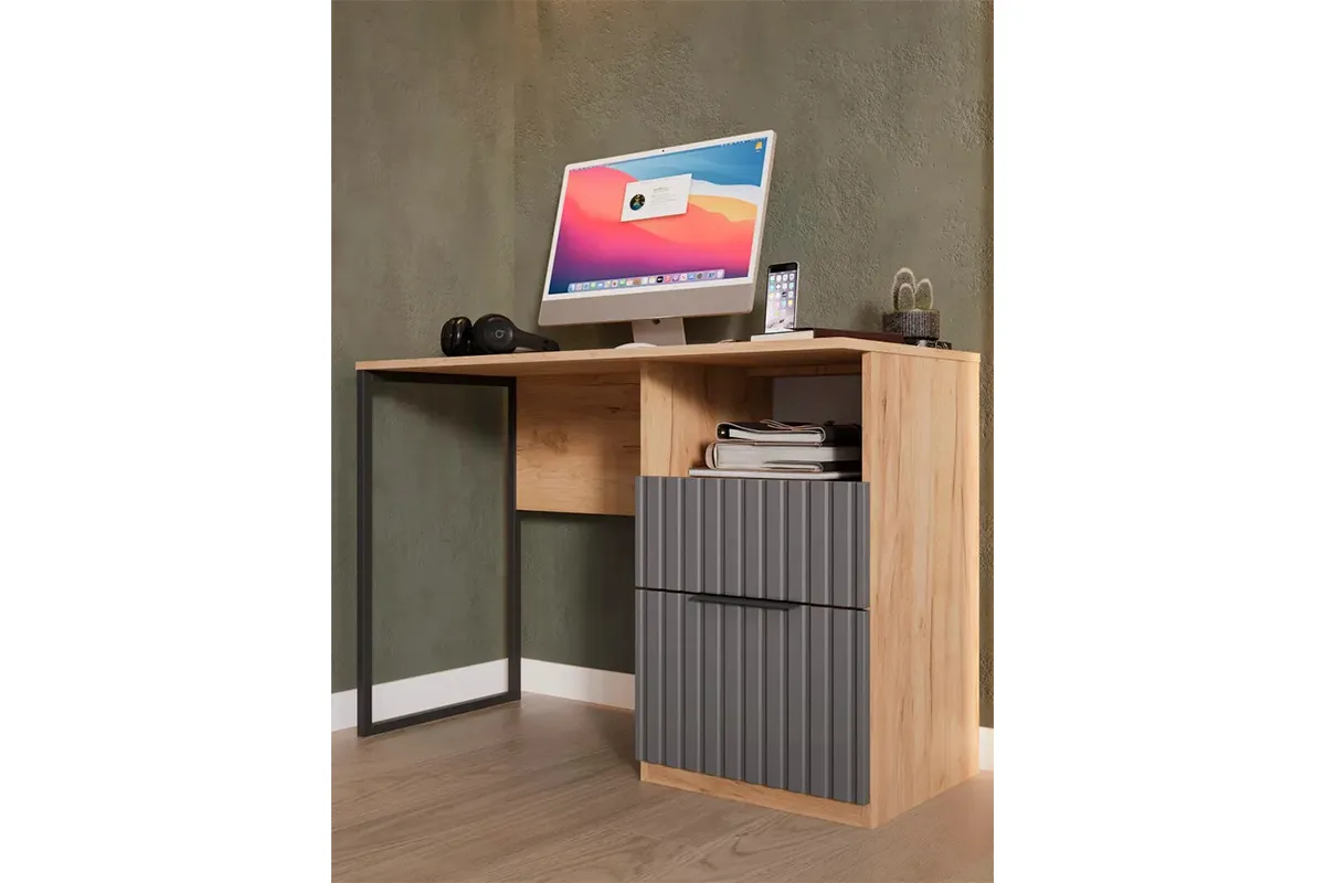 Стол письменный Хилтон Тип 1 (Дуб Крафт золотой/Графит матовый) — Мебель-центр Озерцо