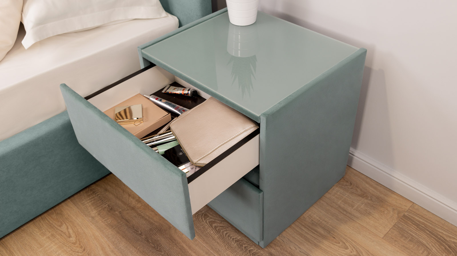 Тумба Oscar со стеклом ткань Dumont 26 45x50 — купить в Озерце