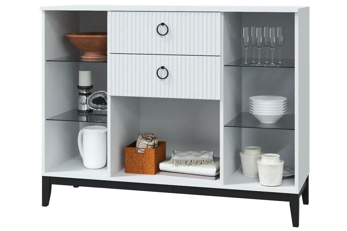 Комод Шарлиз с 2 стекл.дв. (Белое сияние/Белый снег) — Мебель-центр Озерцо