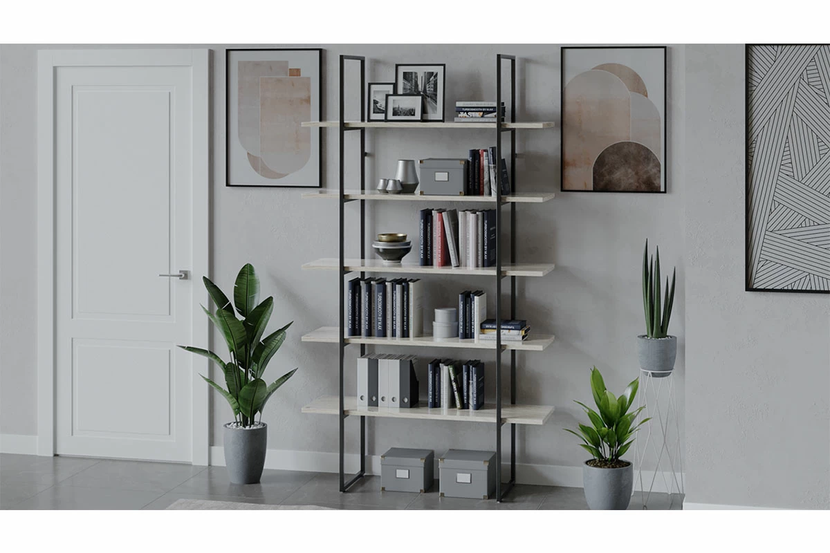 Стеллаж Лофт 1200 тип 1 (Чёрный/Дуб крафт белый) в мебель-центре Озерцо