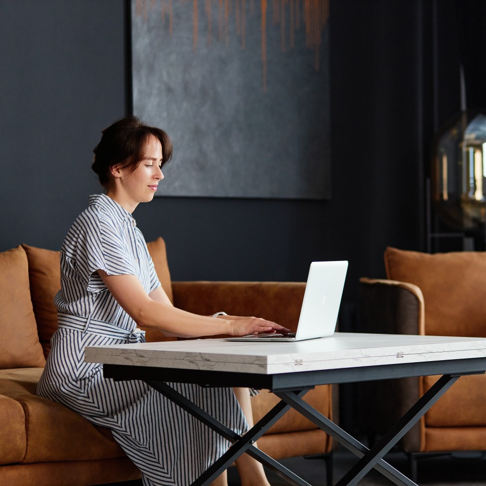 Стол-трансформер COMPACT белый мрамор/черное подстолье - купить в Минске в мебель-центре Озерцо Стол-трансформер COMPACT белый мрамор/черное подстолье - купить в Озерце