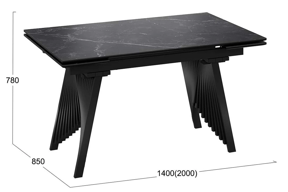 Стол обеденный Шелдон Тип 1 (Черный муар/Керамика матовая черный мрамор) - купить в Озерце