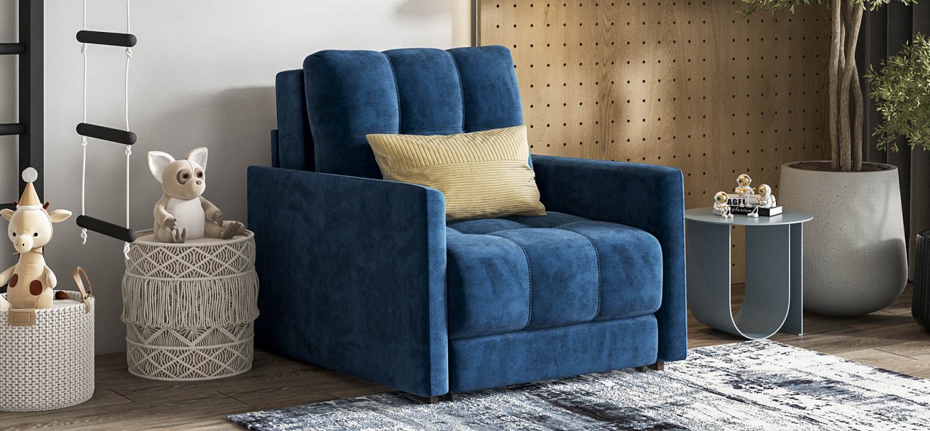 Босс Лофт кресло-кровать Велюр Монолит синий — купить в Озерце