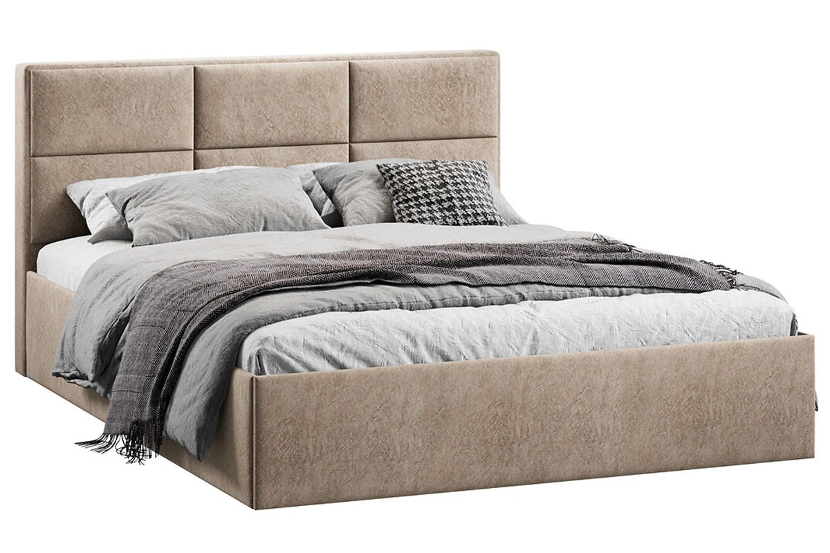 Кровать Стелла с ПМ Тип 1 и заглушиной 160х200 (Микровелюр/Wellmart Dark Beige) - купить в Озерце