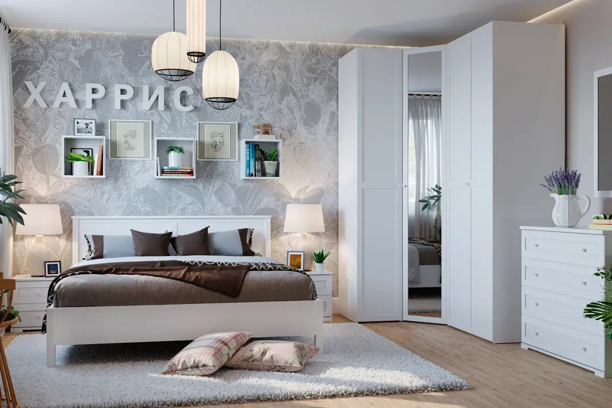 Шкаф угловой с зеркалом Харрис 63 (Белый) в мебель-центре Озерцо