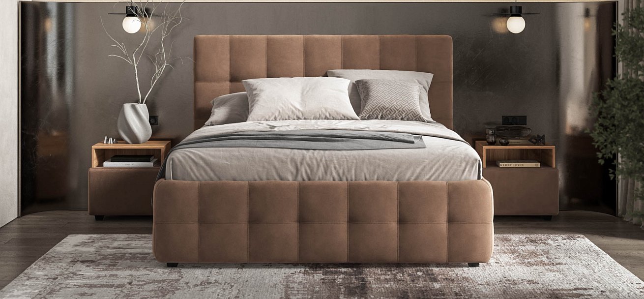 Босс Кровать+ПМ 160*200 Велюр Монолит мокко - купить в Озерце