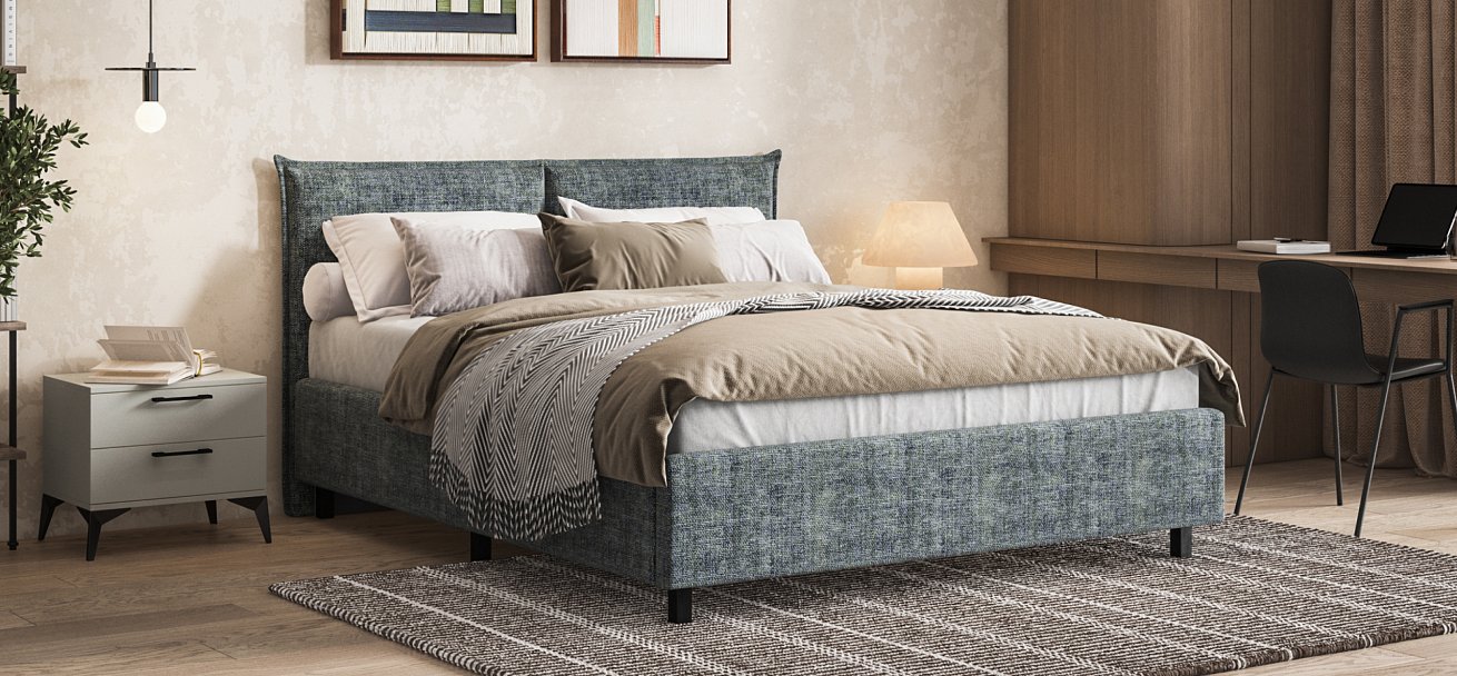 Кровать ЛЕО 160*200 Шенилл IQ серая - купить в Озерце