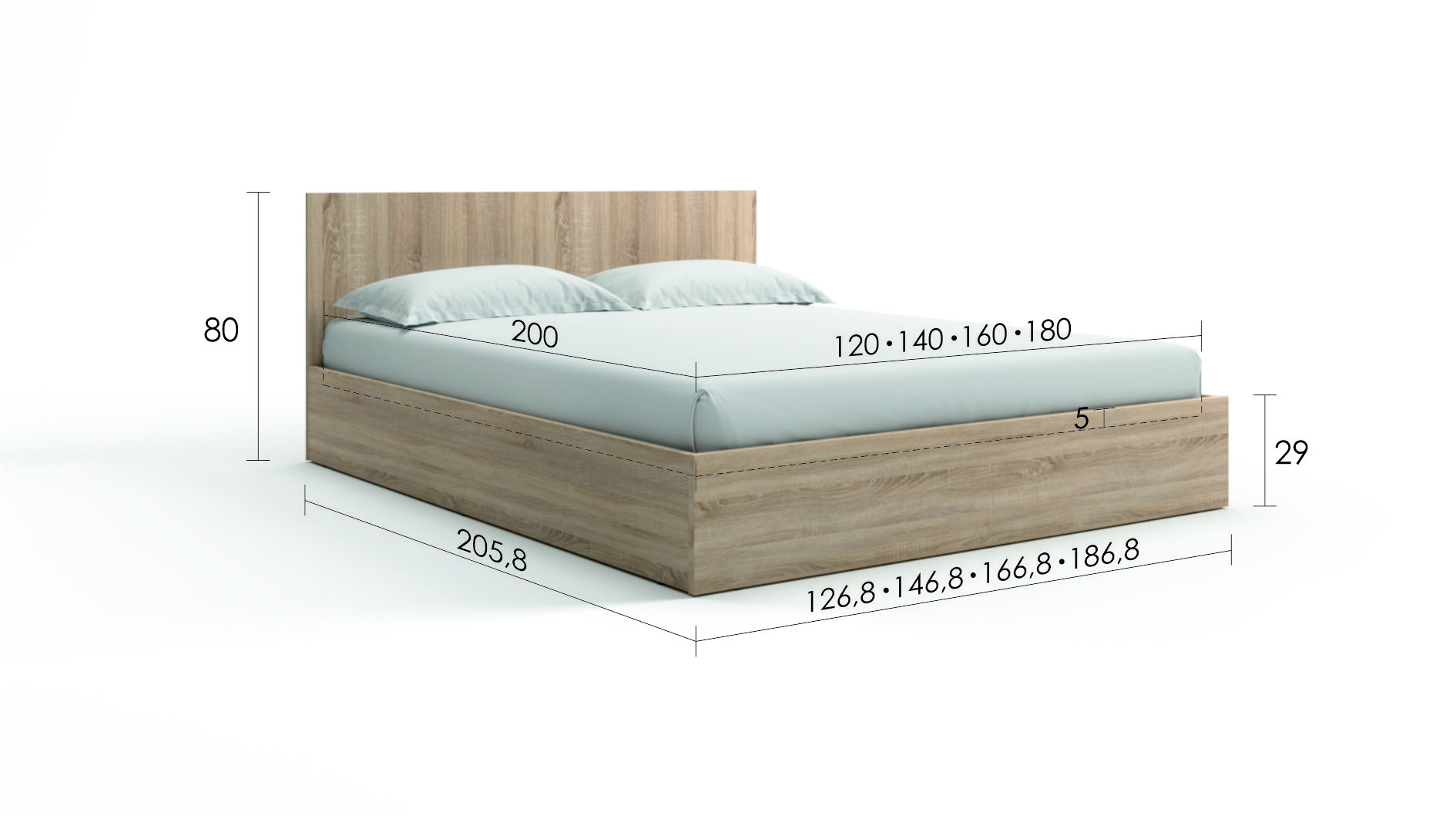 Кровать с подъемным механизмом Ralto, цвет Дуб Бардолино натуральный, 160x200 - купить в Озерце