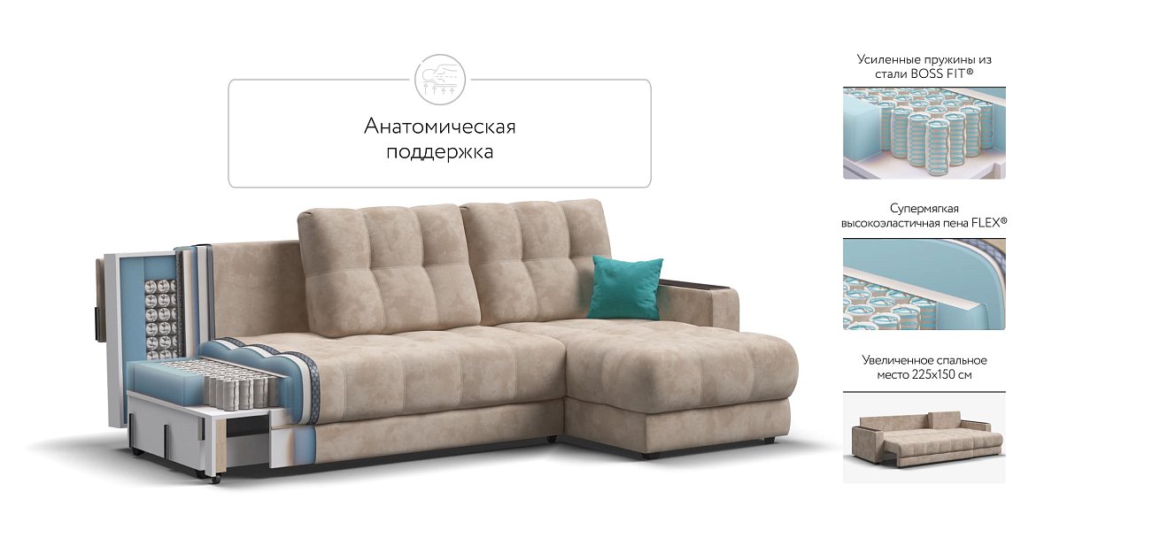 Угловой диван BOSS 3.0 Classic XL велюр Alkantara пепел — купить в Озерце