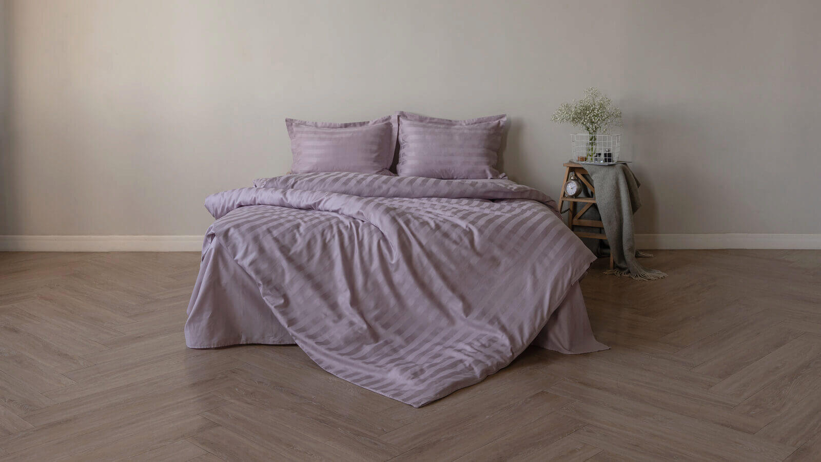 Постельное белье Askona Comfort Stripe, цвет Фиалковый односпальный 140x205, без простыни в мебель-центре Озерцо