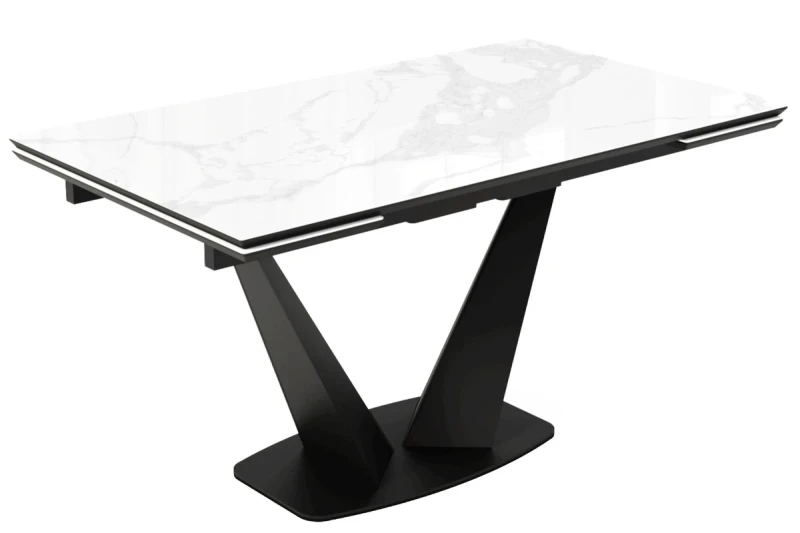 Стол обеденный Вирджиния 1400(2000) (ст. №2/Стекло Оптивайт с фотопечатью Белый мрамор/МДФ черный Кварц/Черный) - купить в Озерце