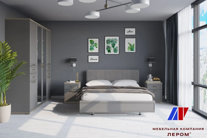 Готовый комплект для спальни СК-1008-ГС-СО-В (Гикори Джексон Светлый/Серый Оникс/Велюр) - купить в Озерце