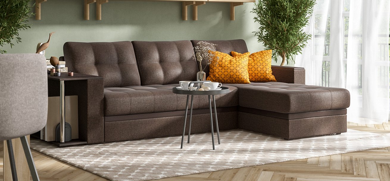 Атланта НПБ угловой диван Рогожка Мальмо шоколад — купить в Озерце