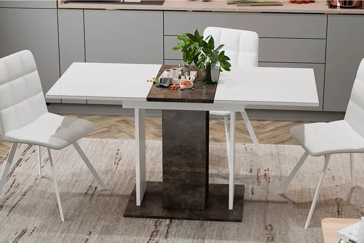 Стол раздвижной Кёльн Тип 1 (Ателье темный/Белый/Стекло белый глянец) - купить в Озерце