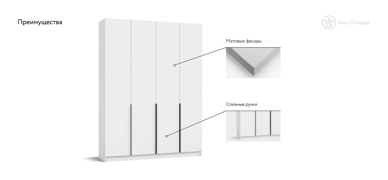 Босс Стандарт 160*220 шкаф распашной 4Д+ящики 01 Белый в мебель-центре Озерцо