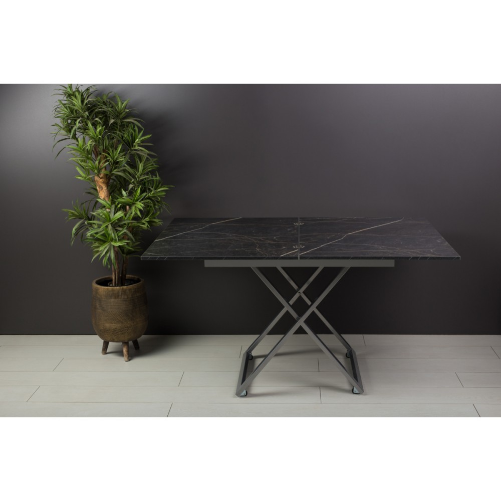 Стол-трансформер APOLLO мрамор черный/серебро подстолье - купить в Озерце