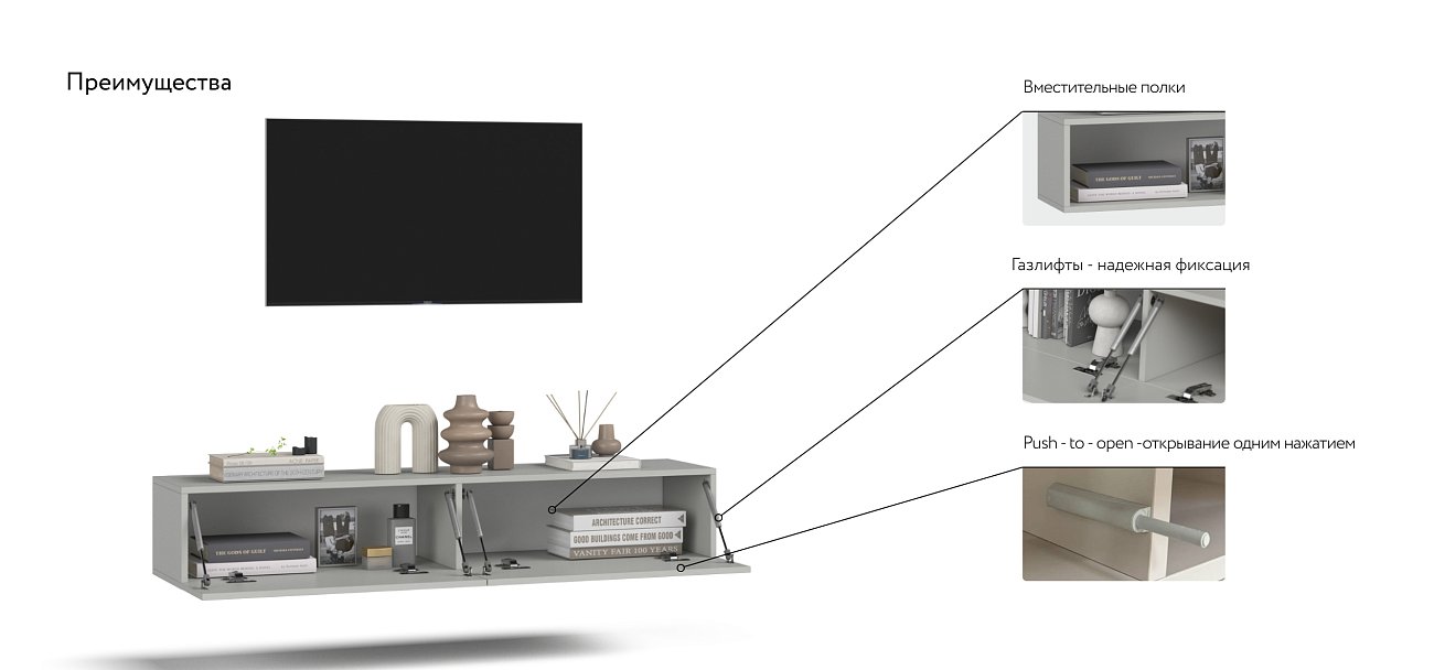 ТВ Тумба BOSS STANDART 140 Шиншилла серая — Мебель-центр Озерцо