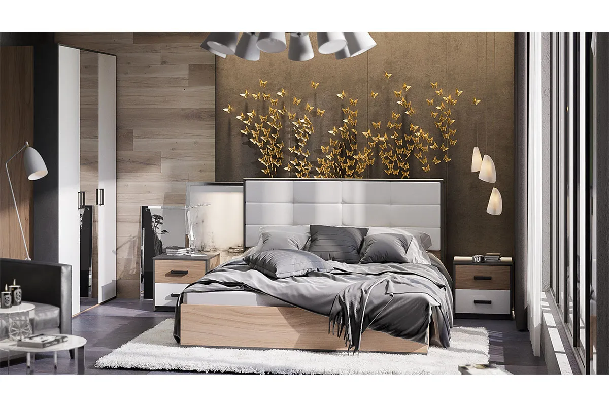 Кровать без ПМ Рико 160х200 СМ-340.01.01 (Белый/Матера/Яблоня Беллуно) - купить в Озерце