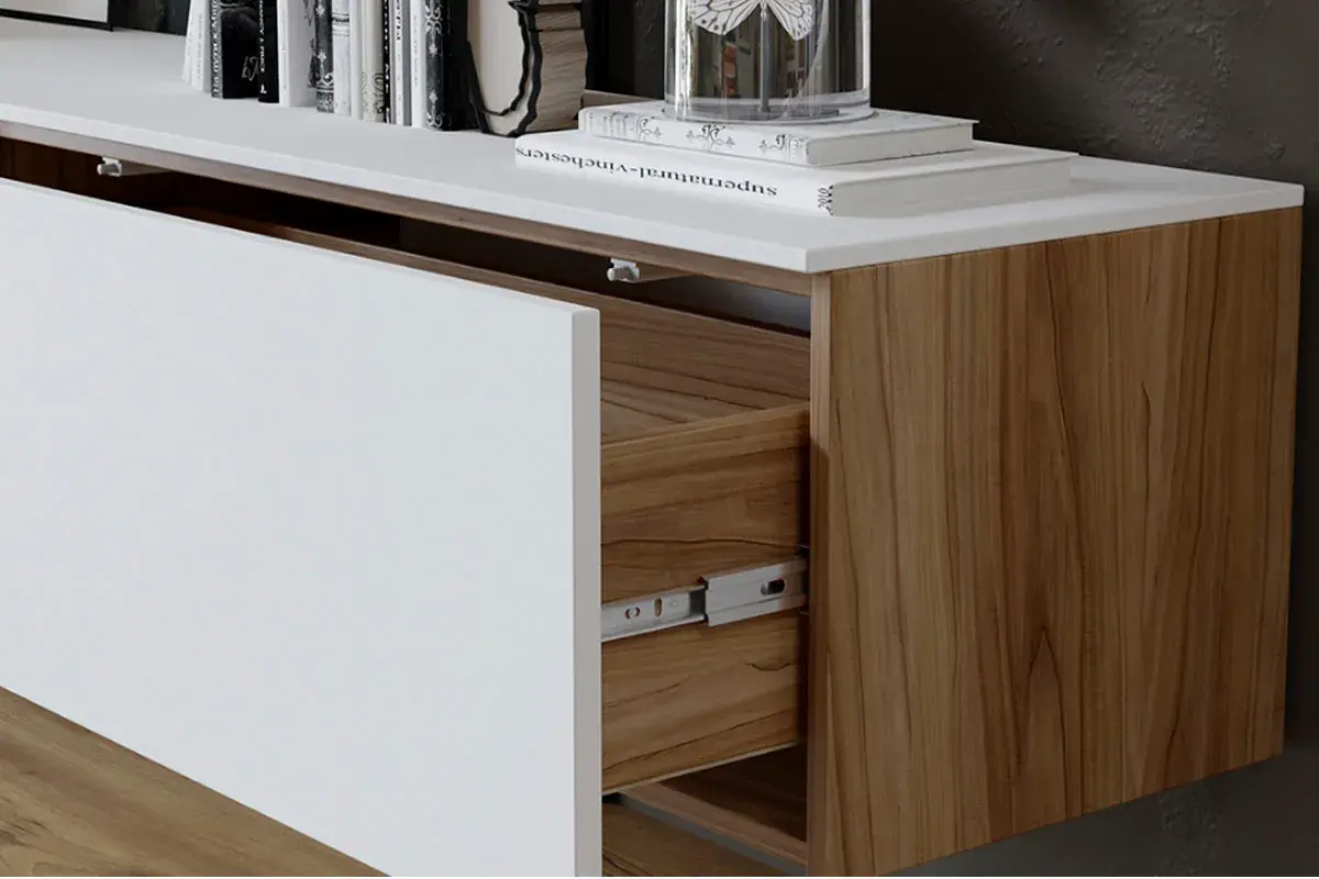 Тумба Порто ТД-393.03.11 для теле- и радиоаппаратуры (Яблоня Беллуно/Белый софт) — Мебель-центр Озерцо