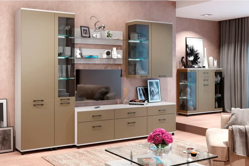 Гостиная Грейс комплект 5 (Снежный Ясень/Латте Матовый) — Мебель-центр Озерцо