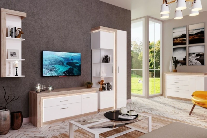 Гостиная Люмен комплект 2 (Белый снег) — Мебель-центр Озерцо