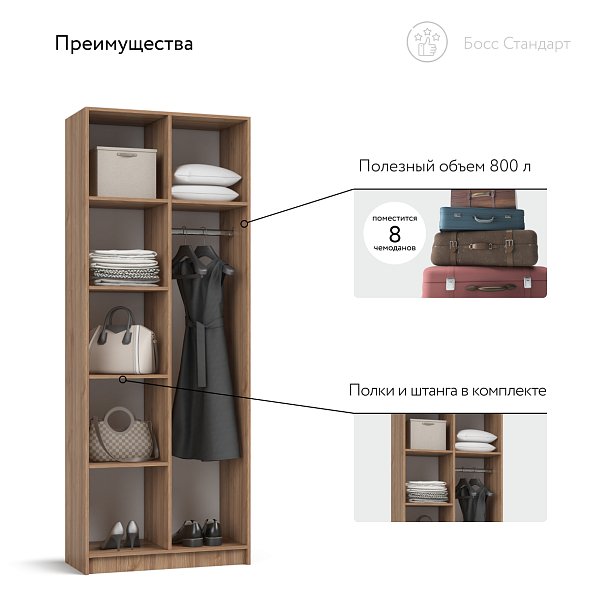 Босс Стандарт 80*220 шкаф распашной 2Д Орех Селект в мебель-центре Озерцо
