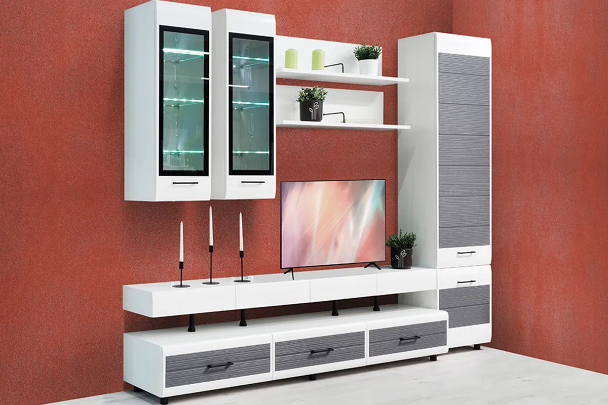 Тумба ТБ-2671 (Снежный Ясень-фасад Серый) — Мебель-центр Озерцо