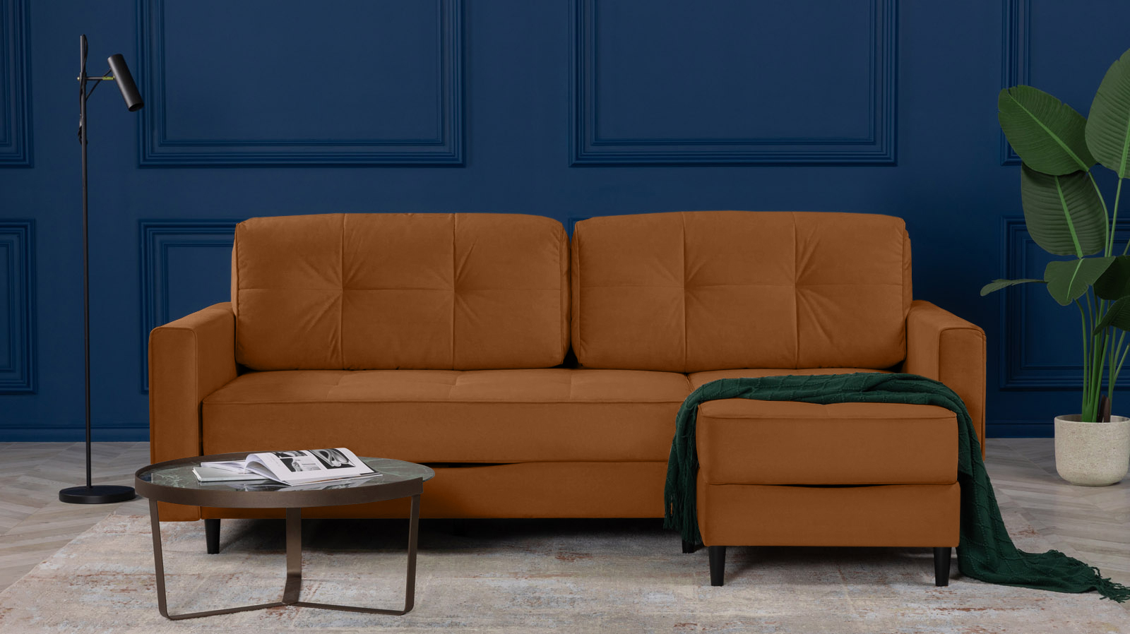 Диван Amani Pro угловой с широкими подлокотниками, ножки: пластик, Тк. Casanova Desert 156x237 — купить в Озерце