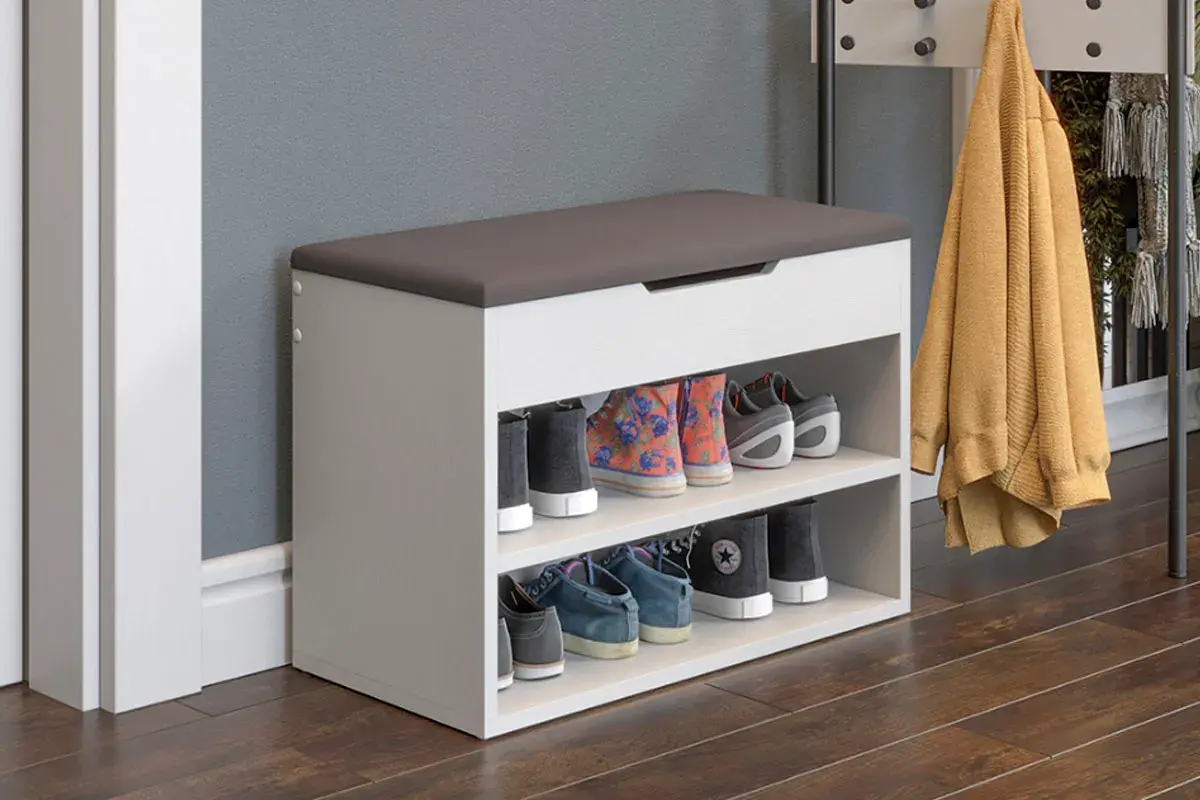 Тумба для обуви Тип 11 (Белый Ясень/Велюр Серый) — Мебель-центр Озерцо