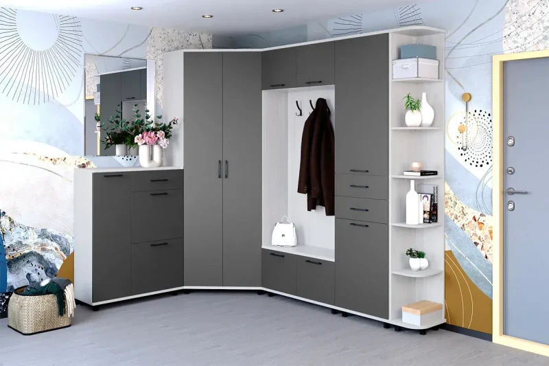 Прихожая Грейс комплект 1 (Снежный Ясень/Антрацит Матовый) — Мебель-центр Озерцо