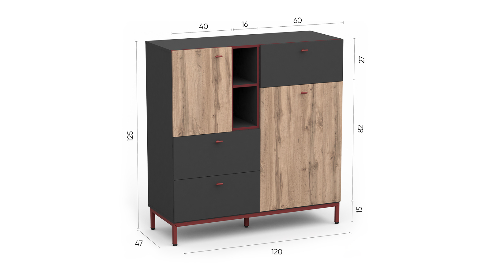 Комод Avocado, цвет Базальт + Дуб Натюрель 45x120 — купить в Озерце