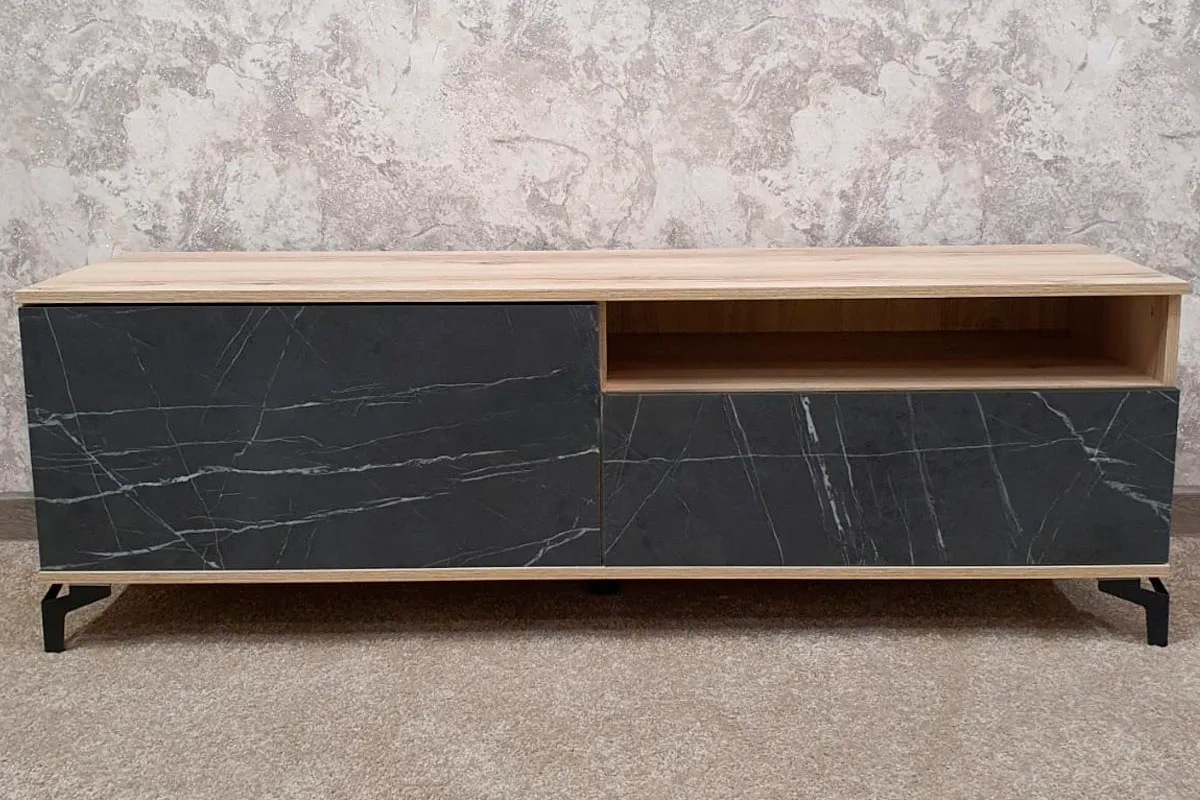 Тумба для ТВ Луксор-2 (Дуб Делано светлый/Камень Пьетра черный) — Мебель-центр Озерцо