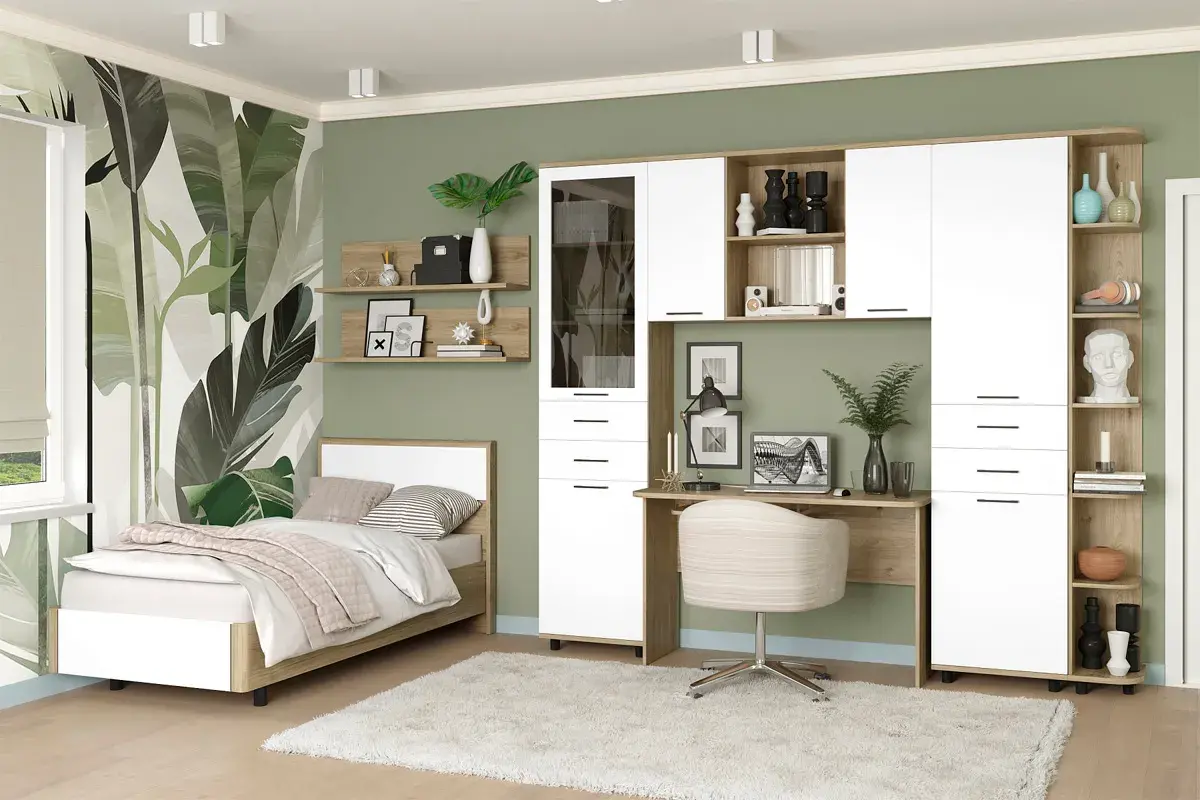 Антресоль АН-5025-ГС-БГ (Гикори Джексон Светлый/Белый Бриллиант Глянцевый) в мебель-центре Озерцо