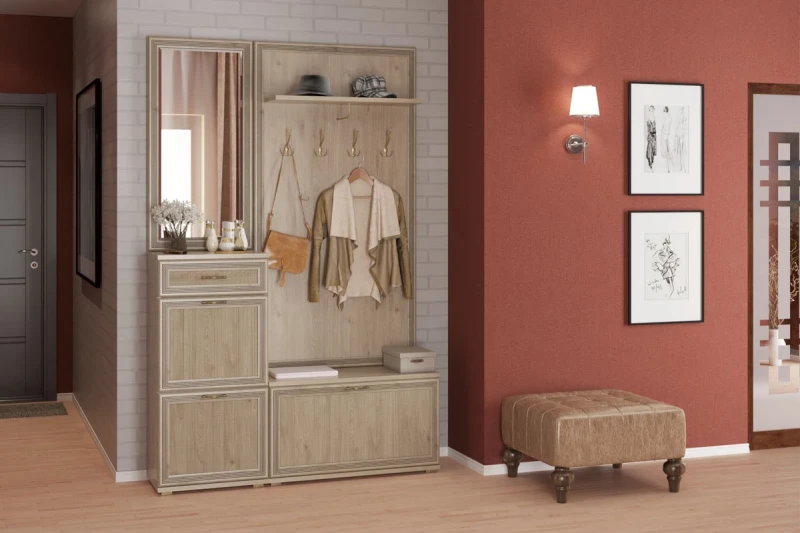 Готовый комплект для прихожей ПК-1002-ГС (Гикори Джексон светлый) — Мебель-центр Озерцо