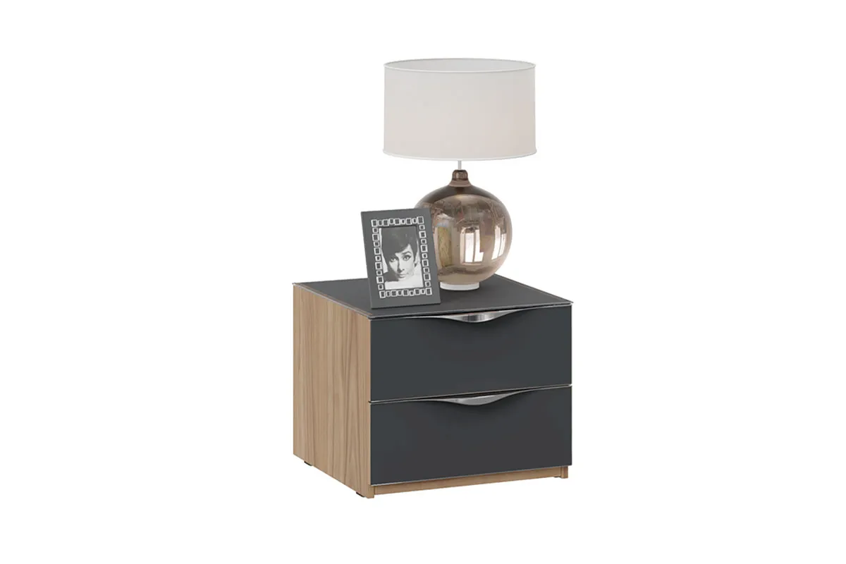 Тумба прикроватная с 2 ящиками Глосс ТД-319.03.01 (Яблоня Беллуно/Cтекло/Графит матовый) — Мебель-центр Озерцо