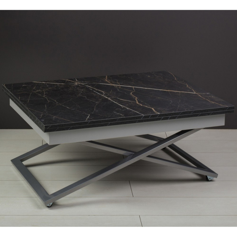 Стол-трансформер APOLLO мрамор черный/серебро подстолье - купить в Озерце