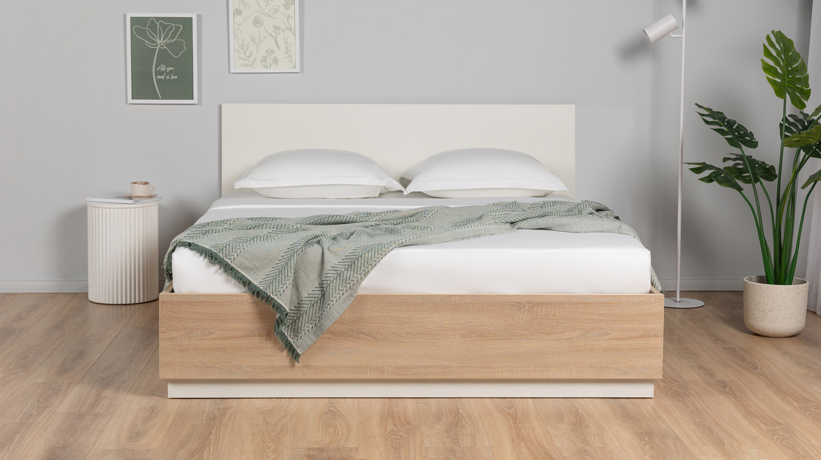 Кровать с подъемным механизмом Twills, цвет Дуб Бардолино натуральный + Белый базовый, 140x200 - купить в Озерце
