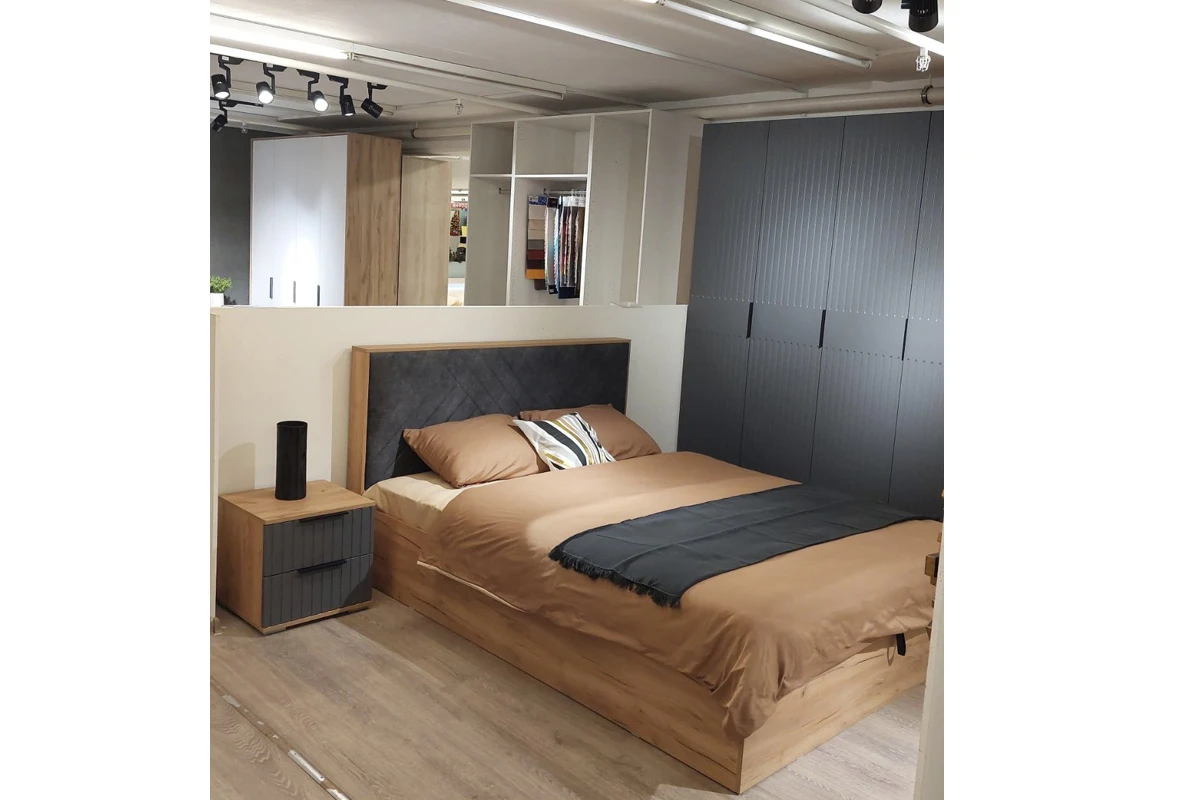 Шкаф для белья Хилтон (Дуб Крафт золотой/Графит матовый) в мебель-центре Озерцо