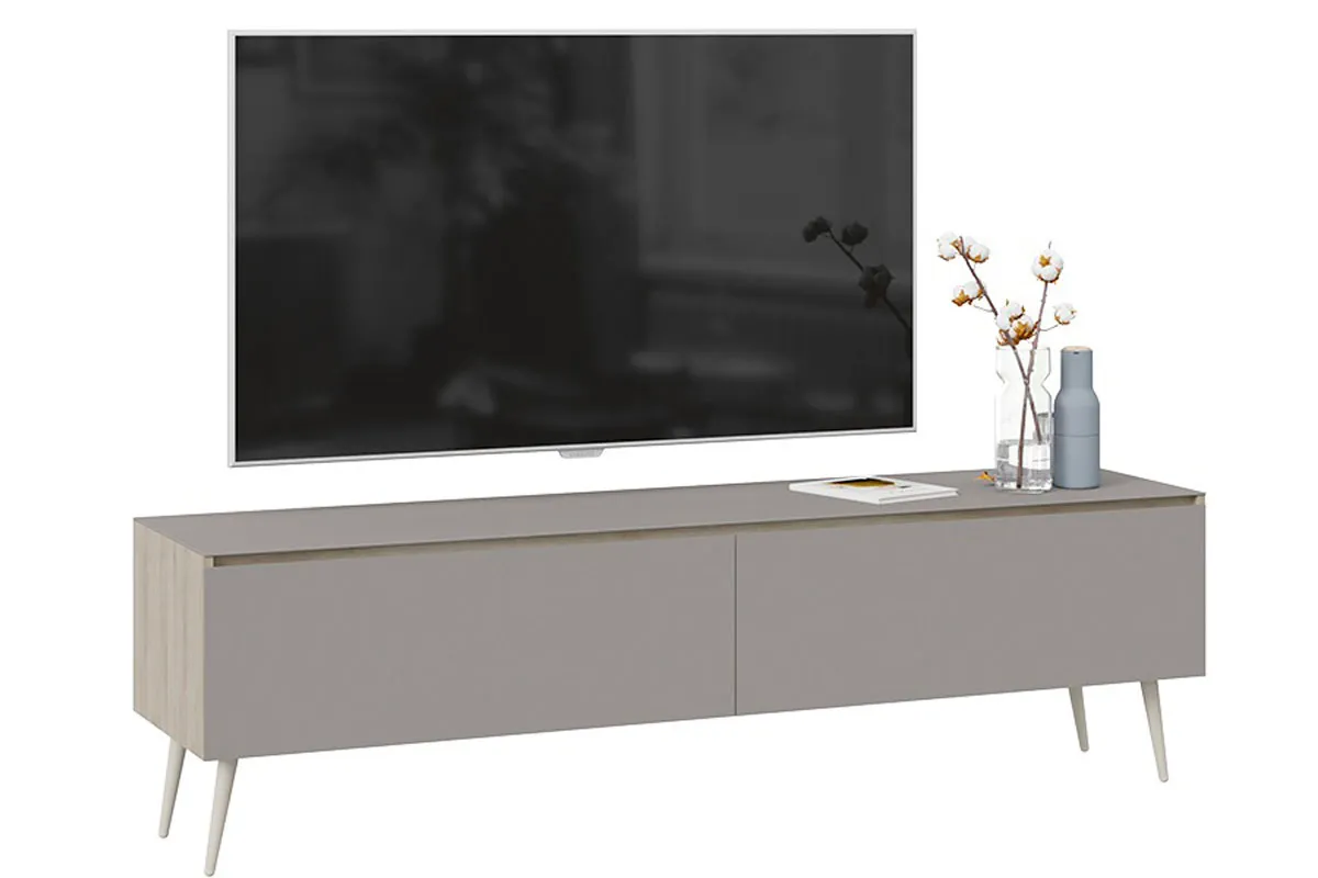 Тумба для теле-и радиоаппаратуры Глосс СМ-319.03.011 с опорами (Баттл Рок/Стекло Светлый Stone(St)/Бежевый) — Мебель-центр Озерцо