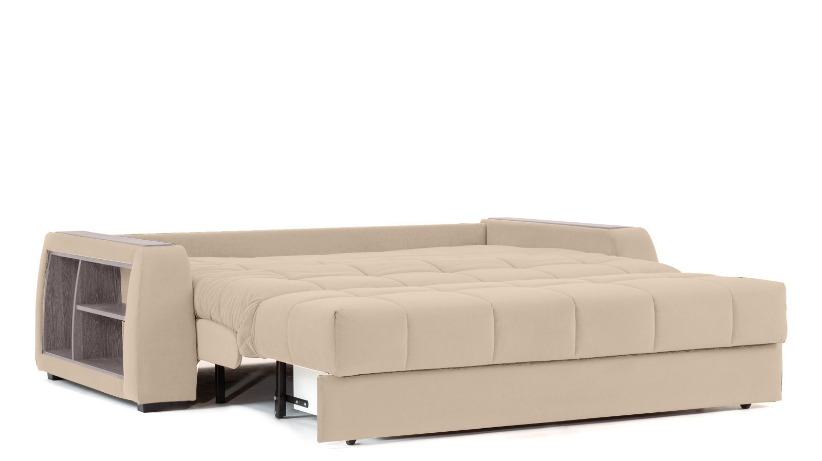 Диван - кровать Domo Pro с полками цвета ясень, стежка квадрат, ткань Casanova Milk 180x216 — в мебель-центре Озерцо