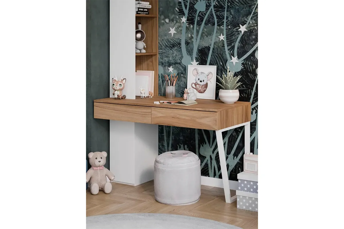 Стол письменный со шкафом Порто СМ-393.15.012 (Белый жемчуг/Яблоня беллуно/Белый софт) — Мебель-центр Озерцо